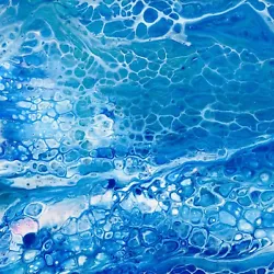Buy Original Art “Shimmering Blue” Artwork Acrylic Pour Painting Frame Ready 8”x10” • 41.25£