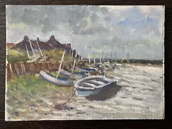Buy Burnham Overy Staithe, Norfolk, Oil, Painting, Boats, Buildings, Water, Study • 38£