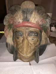 Buy Native Style Hand Carving Wood Design Indian Chief Head Figurine 20th Century • 20£