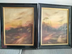 Buy 2x Vintage Antique? Paintings Moody Sunset Burton Highland Forest Sheep Cottage • 49.96£