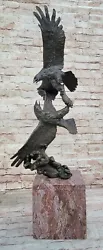Buy Garden Casting Bronze Bird Statue Of Two Eagle Snatching The Fish Sculpture • 789.41£