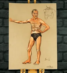 Buy Vintage 1930s Art Deco Artist Pastel Sketch Drawing Male Semi Nude Anatomy • 27£