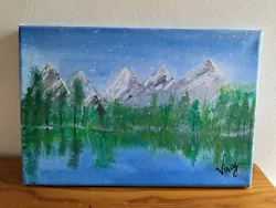 Buy Original Painting Artwork On Canvas Landscape Scenic Mountains Trees Lake Sky  • 40£