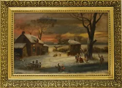 Buy Antique 19th Century Figures In A Snowy Landscape At Sunset Oil Painting DAWSON • 4.20£