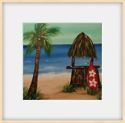 Buy Original Acrylic Painting On Canvas Board Margarita Time At A Beach Tiki Hut • 4.99£