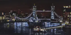 Buy ORIGINAL HUGH BEATTIE OIL  H.M.S Belfast At Night  Tower Bridge London PAINTING • 3,950£