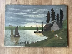 Buy Antique Dutch Original Oil Painting Boats Signed C Matheus 1938 • 25£