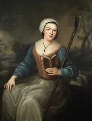 Buy 18th CENTURY HUGE FRENCH OLD MASTER OIL ON CANVAS - PORTRAIT OF A SHEPHERDESS • 0.99£