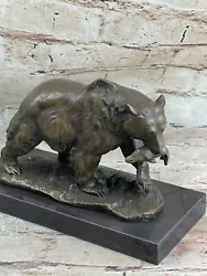 Buy Bronze Sculpture Sculpture Sign.Milo Bear With Fish On Base NEW Figurine Statue • 200.42£