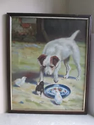 Buy Vintage Painting On Canvas - Terrier & Chicks - Confrontation After Alfred Duke • 19.99£
