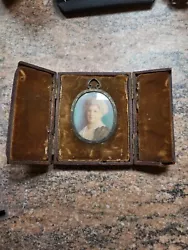 Buy Antique Portrait Miniature Of A Beautiful Lady In Folding Leather Frame • 30£