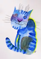 Buy Original Watercolor Painting,markers Drawing,animals,art,kids,cat • 9£