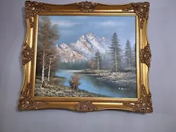 Buy Original Oil On Canvas, Artist K. Bowman, Landscape Mountain Lake, Framed • 100£