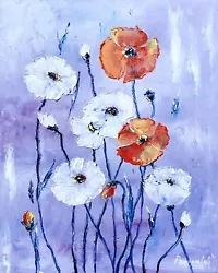 Buy Poppies Painting Original Art Oil Painting On Canvas Red Poppy Artwork 20x16 In • 944.99£