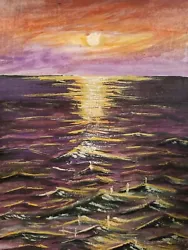 Buy Original Sunset Ocean Painting, Hand Painted, Signed Home Decor A6 • 7.77£