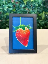 Buy Strawberry Oil Painting- Original MINI FRAMED Realistism Still Life Artwork Sale • 62£