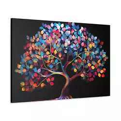 Buy Rainbow Tree Canvas Multi Coloured Black Oil Painting Print Nature Wall Art • 47.99£