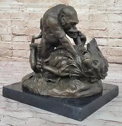 Buy Masson's Famous Wildlife Art Gorilla And Lion Battle Sculpture • 552.35£