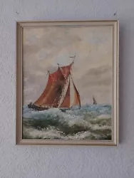 Buy M Aldridge Original Oil On Board Stormy Sea With Yacht Signed By Artist 74 • 45£