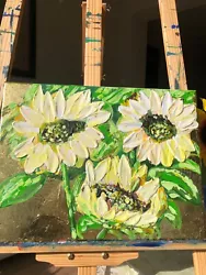 Buy Original Acrylic Painting On Canvas With Golden Leaves, Sunflowers, 40x50cm  • 100£