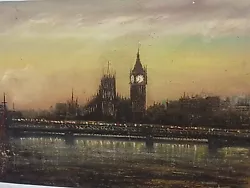 Buy London Original Oil Painting Painting London Big Ben Thames River Scene At Night • 128£