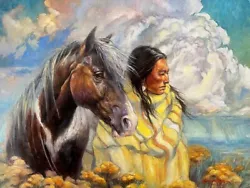Buy Original Oil Painting Navajo Pinto Horse Maggiori Clouds Sage South WESTERN ART • 1,228.49£