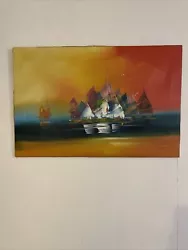 Buy Oil Painting Of Sailing Boats Unframed Signed By WILKINSON • 25£