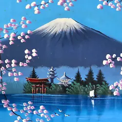 Buy VTG 1960s Original Mid Century Japanese Oil Painting Mount Fuji, Cherry Blossoms • 29.77£