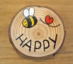 Buy Rustic Hand Painted Wooden Discs. Bee  Happy With Sunflower Mini Picture • 3.90£