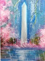 Buy ACEO Original Painting WASHINGTON DC In SPRING Cherry Blossom TREE Rainstorm ART • 11.57£