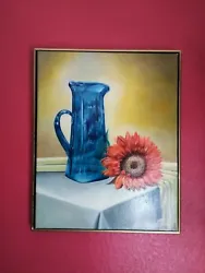 Buy BLUE VASE AND SUNFLOWER Original Oil Hand Painted Still Life Art By JV 16X 20in. • 1,023.74£