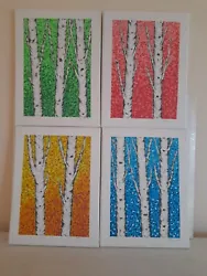 Buy Original Acrylic Painting Semi- Abstract Pointillism Silver Birch Trees • 40£