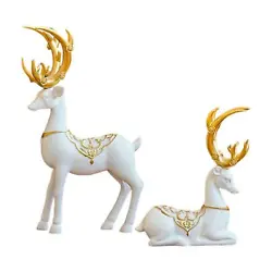 Buy Set Of 2 Elk Figurines Reindeer Resin Deer Statues For Home Tabletop Decor • 21.78£