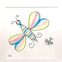 Buy ORIGINAL Watercolour Rainbow Butterfly Painting Mounted  NOT A PRINT 23X 23Cm • 19.99£