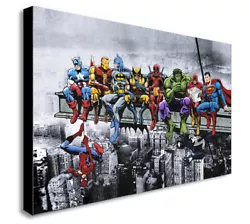 Buy Superhero Lunch Atop Skyscraper Canvas Framed Wall Art -Various Sizes • 55.99£