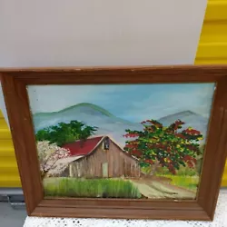 Buy Vintage Wood Framed 13 X 15 Original Barn Country Landscape Painting On Canvas • 23.14£