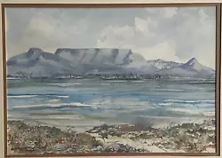 Buy Sue McBride - Table Mountain From Bloubergstrand Watercolour Painting 1987 • 79.99£