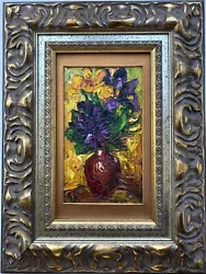 Buy Vintage 1960's Oil Painting On Board Still Life Study Of Purple & Yellow Flowers • 151£