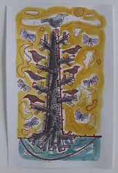 Buy Original Decorative Watercolour  Painting Tree With Birds On Paper Signed • 15£