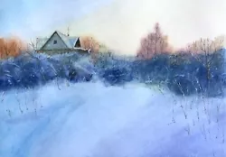 Buy Original New Watercolor Painting ”Frosty Morning” 60$ Home Decor Art Gift • 46.01£