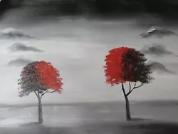 Buy Minimal Red Black White Trees Oil Painting Canvas Contemporary Original Modern • 23.95£