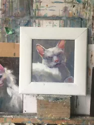 Buy Original Oil Painting   6x6 Inch White Cat UNFRAMED • 24.99£