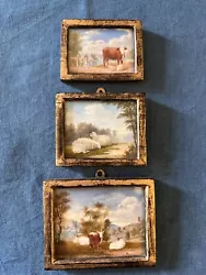 Buy Set Of 3 Miniature Oil On Ivorine Paintings Of Rural Idylls Antique • 120£