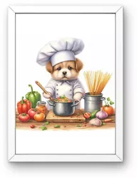 Buy Printable Digital Wall Art, Cute Chef Puppy Dog, Kitchen Wall Art Download • 0.99£