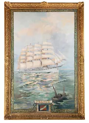 Buy Monumental Framed Oil On Canvas, Conrad, France Five Mast Sailing Ship Navy 1927 • 23,710.32£