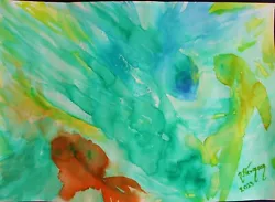 Buy Watercolour Ink Painting Of Abstract Fish,'Marine Dreams'orgnl.unframed,new • 7£