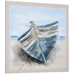 Buy HOMCOM Hand-Painted Wall Art, Canvas Painting Artwork Beach Boat, 90 X 90 Cm • 19.99£