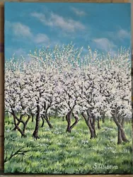 Buy Original Acrylic Landcape Artwork Painting On Canvas Spring Blossom Trees White  • 50£