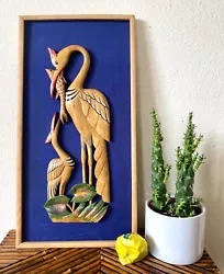 Buy Wood Carved Birds Framed Red Crowned Crane India Mid Century Modern Small Wall • 103.36£