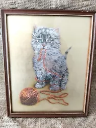 Buy Dufex Foil Art Cute Kitten With Ball Of Wool Framed Picture Retro • 7.99£